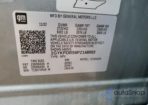 2023 Cadillac Xt6 Premium Luxury z USA, uszkodzony, nr VIN 1GYKPDRS6PZ148993